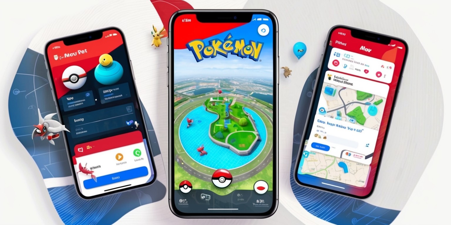 A screenshot of the Pokémon Go app on a smartphone, displaying a vibrant and colorful interface with a mix of 3D graphics and 2D elements, featuring a central map view with PokéStops, gyms, and wild Pokémon scattered throughout, surrounded by various menus and buttons with a modern, clean design aesthetic, incorporating the iconic Pokémon Go logo at the top, with a bold, red and blue color scheme, and a subtle textures and shadows to give it a sense of depth, set against a soft, white background to make the graphics pop, with a few subtle animations and visual effects to convey a sense of movement and interactivity.