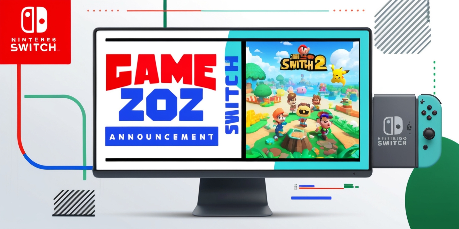 A colorful digital illustration of a Nintendo Switch 2 game release announcement article on a computer screen, with a bold headline in a modern sans-serif font, featuring the console's name and logo in bright red and blue hues, alongside a high-quality image of the new game's cover art, showcasing vibrant characters and scenery, set against a clean white background with subtle gradient effects, and decorated with eye-catching graphics and patterns, including thin lines and abstract shapes in shades of gray and green, with a faint Nintendo Switch 2 console visible in the background, and no people or text overlays, except for the article's title and teaser text in a clear, easy-to-read font.