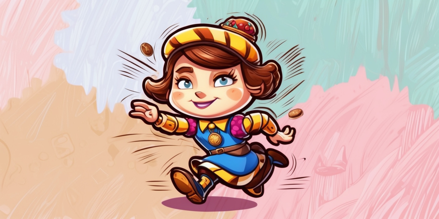 A vibrant, whimsical illustration of a Cookie Run Kingdom game character, showcasing their unique personality and design, with intricate details on their facial features, attire, and accessories, set against a soft, pastel-colored background that matches the game's signature aesthetic, with bold lines and textures evoking a sense of playfulness and wonder, and subtle shading that adds depth and dimensionality to the character, highlighting their endearing expressions and lively posture, with a sense of movement and energy emanating from the character as if they are about to spring into action.