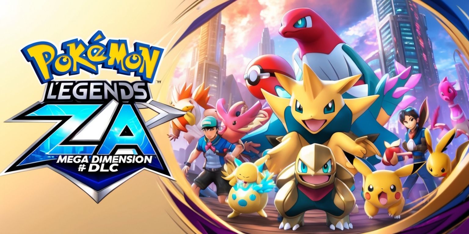A detailed illustration of the Pokémon Legends Z-A Mega Dimension DLC, featuring a vibrant and dynamic scene with a mix of Pokémon and trainers, set against a richly colored background with a futuristic cityscape and towering skyscrapers, with the Pokémon legends Arceus and Zacian prominently displayed in the foreground, surrounded by various other Pokémon, including a few Mega Evolutions, with a bold and eye-catching logo of the Pokémon Legends Z-A Mega Dimension DLC in the top left corner, in a modern, sleek font, with the words Pokémon Legends in a metallic silver color and the words Z-A Mega Dimension DLC in a bright, electric blue color, with the entire scene bathed in a warm, golden light, with intricate details and textures throughout, and a sense of energy and excitement emanating from the image.