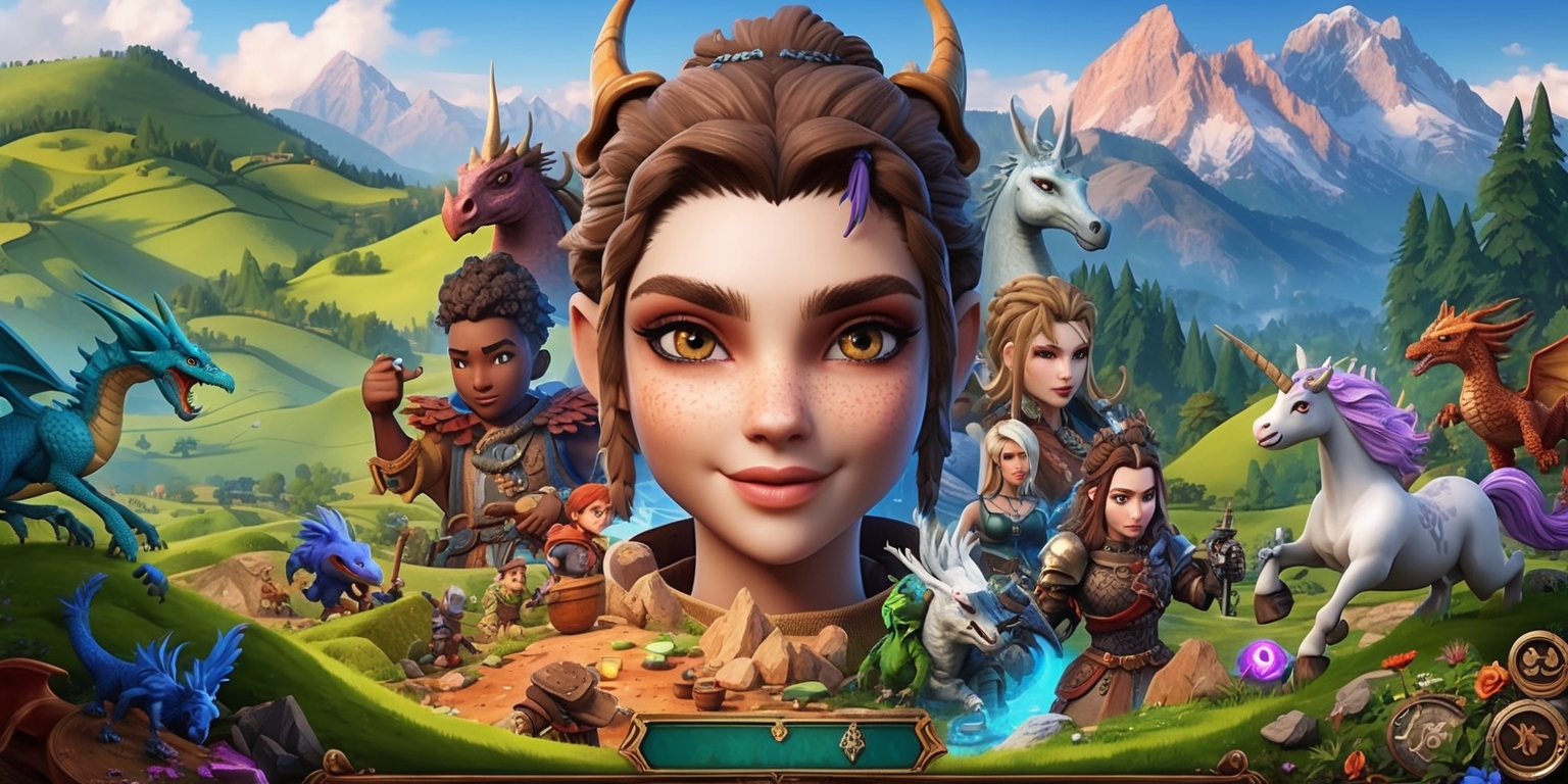A vibrant and detailed scene from the Fantasy Life i game, featuring a central character with intricate facial features, diverse skin color, and unique attributes, set against a stunning backdrop of rolling hills, majestic mountains, and lush forests, with a variety of colors, including shades of green, blue, and earthy tones, and a mix of realistic and stylized elements, incorporating subtle textures and patterns, with the character engaged in an exciting activity, such as crafting, exploring, or battling, and surrounded by an array of fantastical creatures, including dragons, unicorns, and other mythical beings, all rendered in a captivating and immersive artistic style, with a sense of depth and dimensionality, and a clear sense of movement and energy.